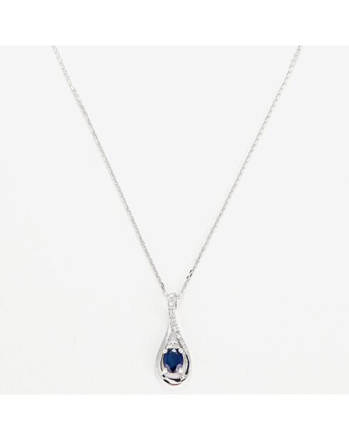 Ciondolo in oro bianco con diamante blu lacrima da 0,05 ct e zaffiro da 0,57 ct