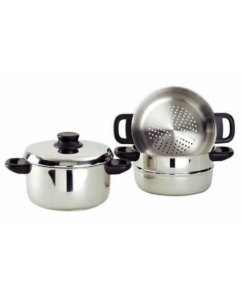 Combiné vapeur 3 corps inox équipement bakélite induction acier - 32x21x31 cm