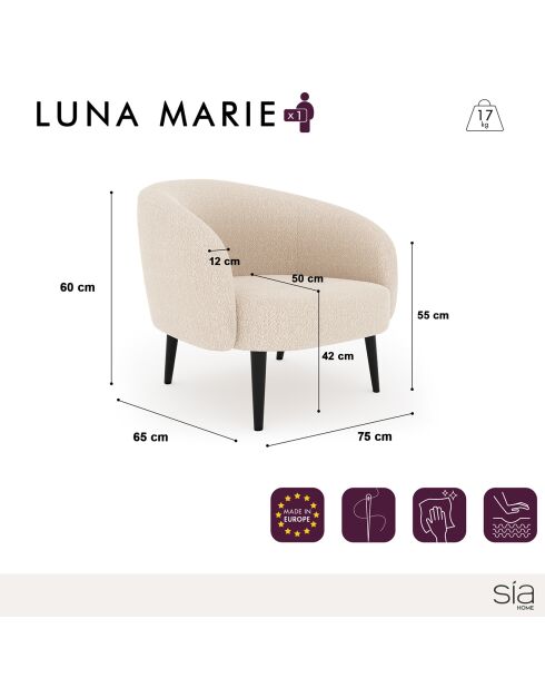 Fauteuil Luna Marie Tissu bouclette beige - 75x65x60 cm