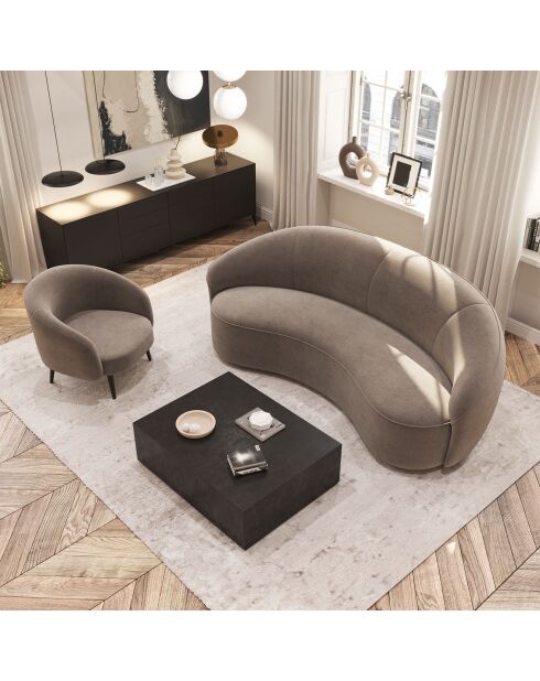 Canapé haricot Luna Marie Velours  taupe - 210x120x80 cm