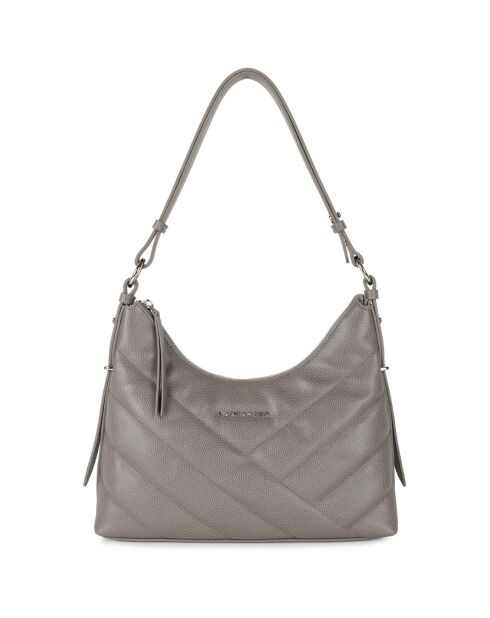 Sac hobo en Cuir Caviar matelassé taupe - 30x24x10 cm