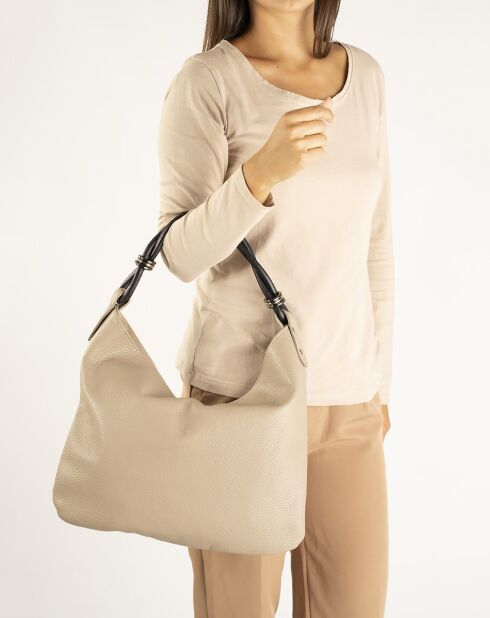 Sac porté épaule en Cuir taupe - 38x4x27 cm