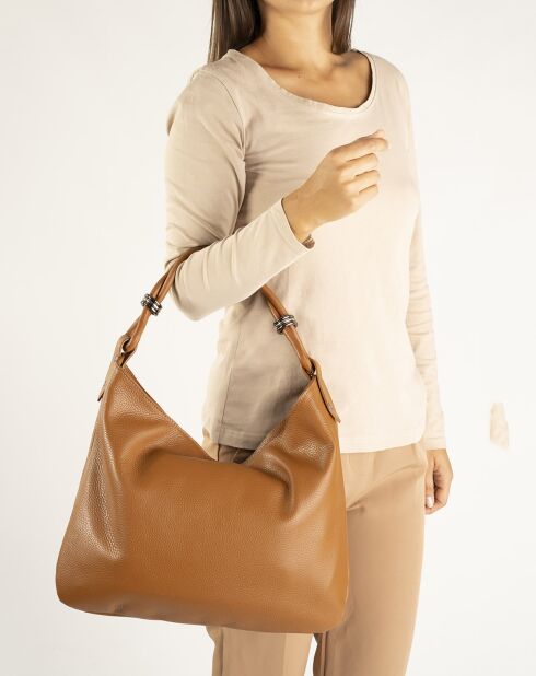 Sac porté épaule en Cuir cognac - 38x4x27 cm