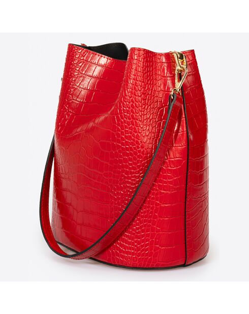 Sac seau en Cuir Caprice rouge - 28x10x26 cm