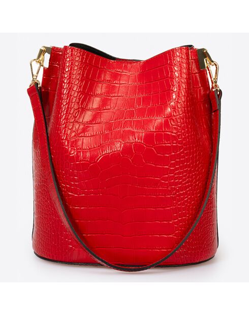 Sac seau en Cuir Caprice rouge - 28x10x26 cm
