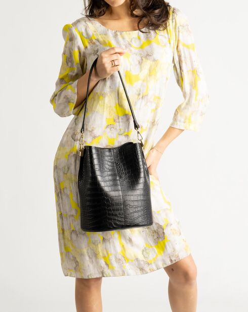 Sac seau en Cuir Caprice noir - 28x10x26 cm