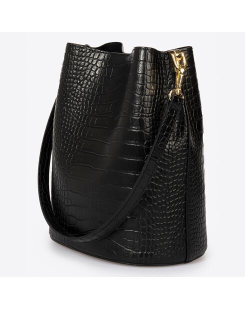 Sac seau en Cuir Caprice noir - 28x10x26 cm