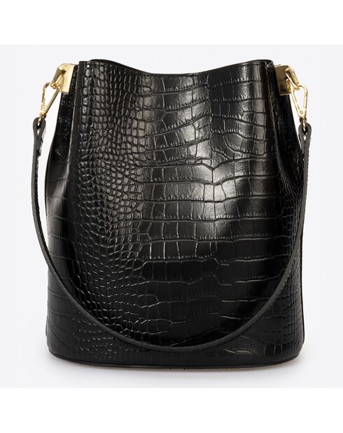 Sac seau en Cuir Caprice noir - 28x10x26 cm