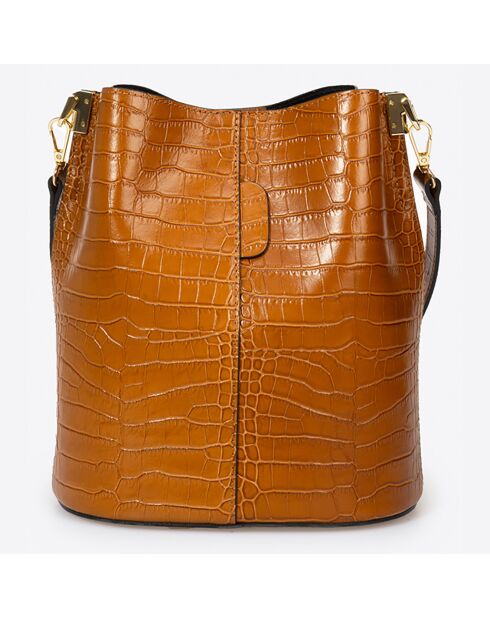 Sac seau en Cuir Caprice cognac - 28x10x26 cm