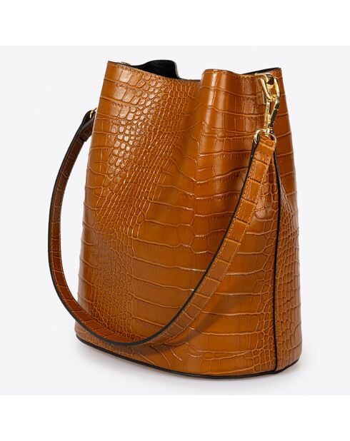 Sac seau en Cuir Caprice cognac - 28x10x26 cm