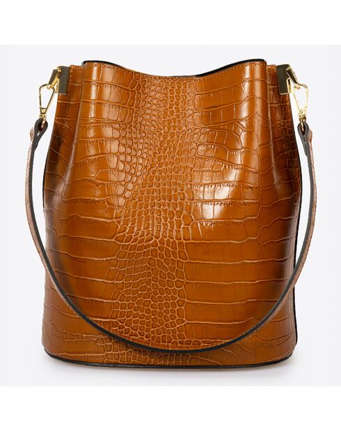 Sac seau en Cuir Caprice cognac - 28x10x26 cm