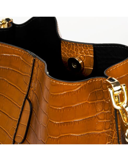 Sac seau en Cuir Caprice cognac - 28x10x26 cm