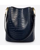 Sac seau en Cuir Caprice bleu - 28x10x26 cm