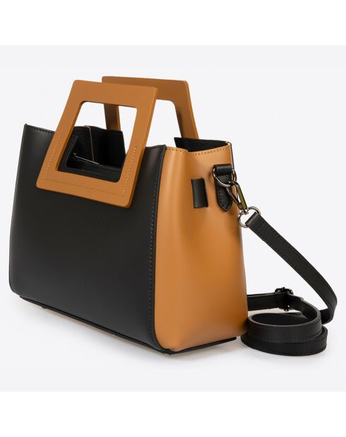 Sac à main en Cuir Anthea noir/marron - 32x11x20 cm