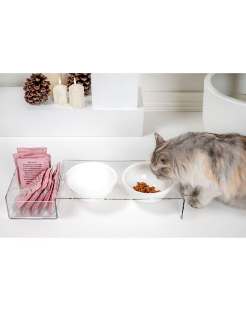 Gamelle pour animaux I-Pet transparent/blanc - 52x19x9 cm