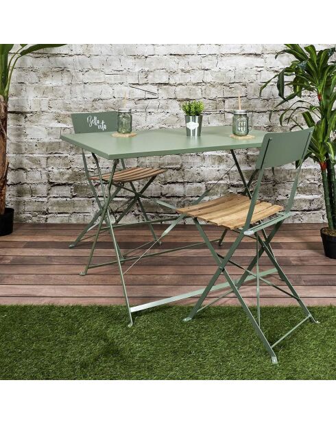 2 Chaises pliantes Bella Vita vert/marron - 42x81x48 cm