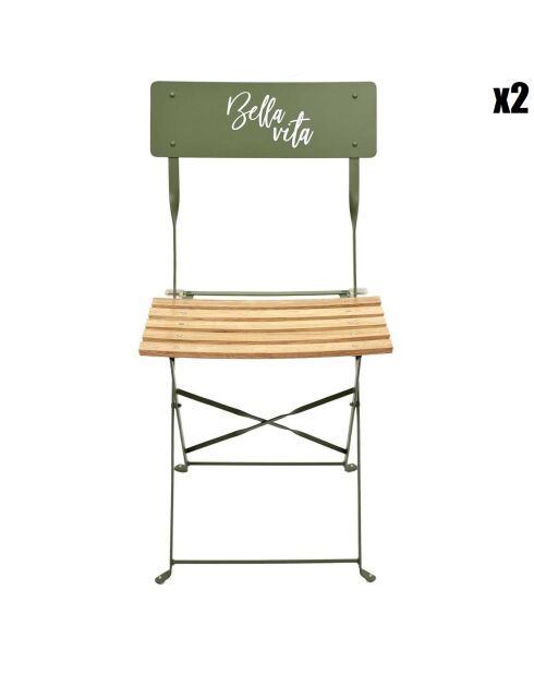 2 Chaises pliantes Bella Vita vert/marron - 42x81x48 cm