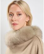 Poncho 100% cachemire con bordi in pelliccia di volpe Wskit1 beige