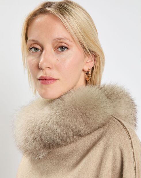Poncho 100% cachemire con bordi in pelliccia di volpe Wskit1 beige