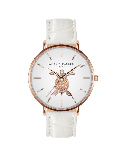 Montre Femme en Cuir Rose Turtle blanche
