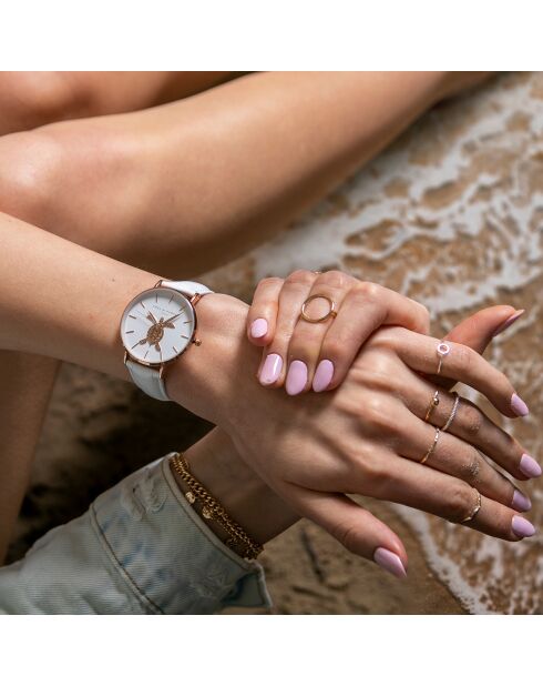 Montre Femme en Cuir Rose Turtle blanche