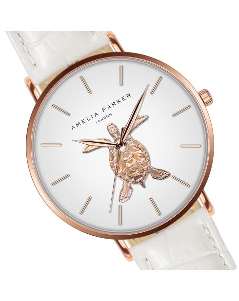Montre Femme en Cuir Rose Turtle blanche