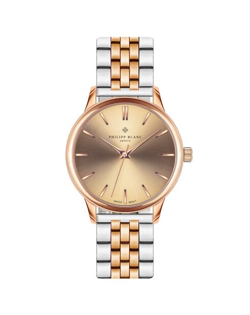 Rosegoud/zilver gemengd horloge van Lugano Steel