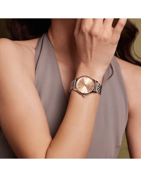 Rosegoud/zilver gemengd horloge van Lugano Steel