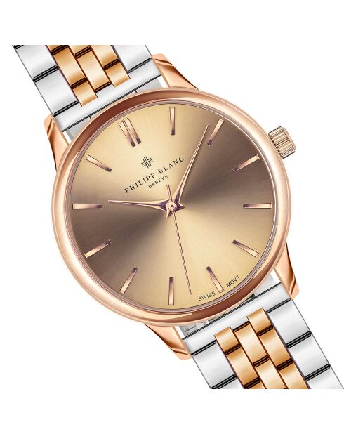 Rosegoud/zilver gemengd horloge van Lugano Steel