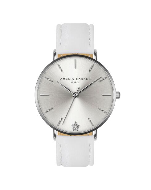 Set Montre Femme 2 Bracelets Capsule en Acier & Cuir argenté/blanc