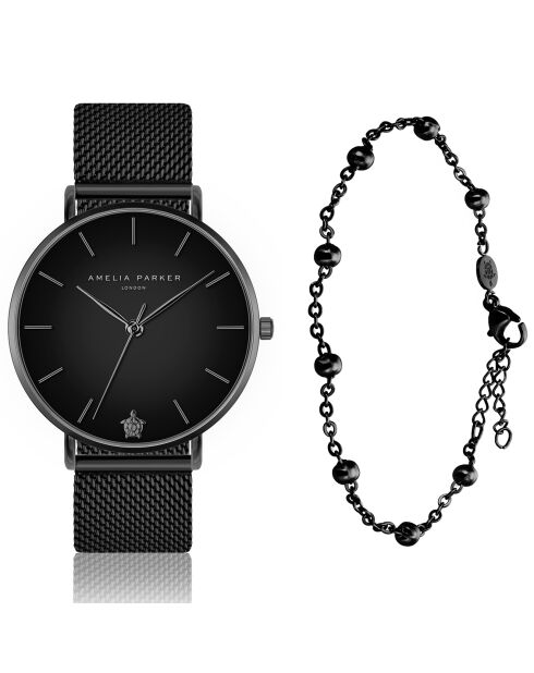 Set Montre Femme & Bracelet Jet en Acier noir