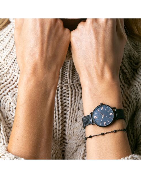 Set Montre Femme & Bracelet Jet en Acier noir