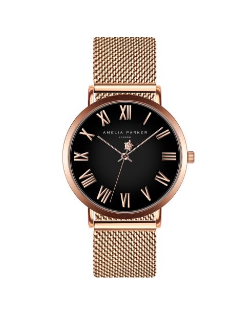 Set Montre Femme 2 Bracelets Grand en Acier rose doré/noir