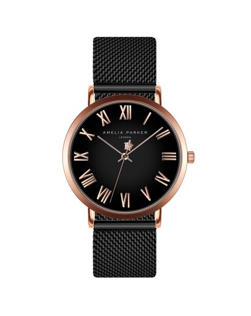 Set Montre Femme 2 Bracelets Grand en Acier rose doré/noir