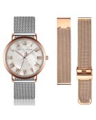 Set Montre Femme 2 Bracelets Classique en Acier argenté/rose doré