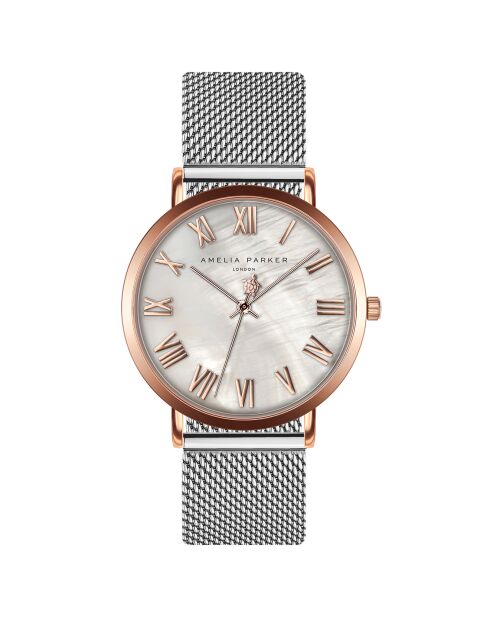 Set Montre Femme 2 Bracelets Classique en Acier argenté/rose doré