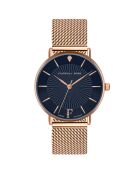 Set Montre Femme 2 Bracelets Florence en Acier, Cuir & Diamant rose doré/bleu marine