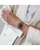 Set Montre Femme 2 Bracelets Florence en Acier, Cuir & Diamant rose doré/bleu marine