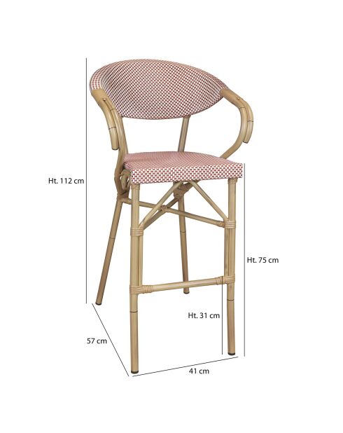 2 Fauteuils bar textilène naturel/rouge - 57x41x112 cm