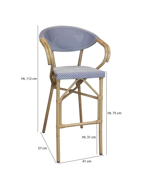 2 Fauteuils bar textilène naturel/bleu - 57x41x112 cm