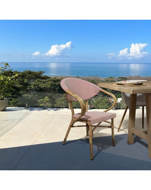 2 Fauteuils en textilène naturel/rouge - 51x41x82.5 cm