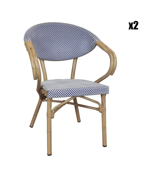 2 Fauteuils en textilène naturel/bleu - 51x41x82.5 cm