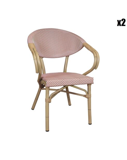 2 Fauteuils en textilène naturel/rouge - 51x41x82.5 cm