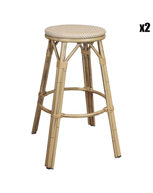 2 Tabourets de bar en textilene amalfi beige/naturel - 46x46x74 cm