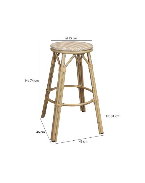 2 Tabourets de bar en textilene amalfi beige/naturel - 46x46x74 cm