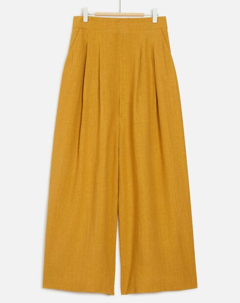 Pantalon ample 100% Lin Valvano bouton d'or