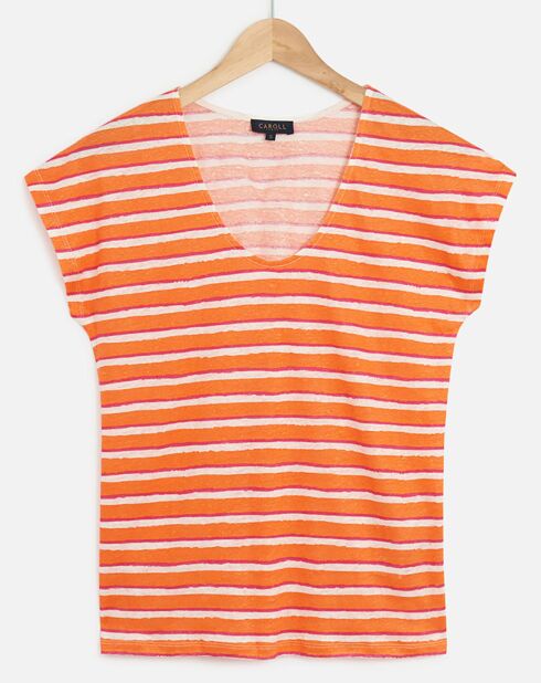 T-Shirt 100% Lin Murinab rayé orange