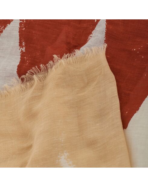 Foulard en Lin & Coton Yula imprimé grpahique beige - 70x180 cm