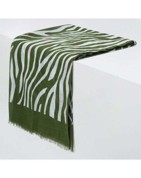 Foulard en Lin & Coton Zolanda zébré vert kaki - 70x180 cm