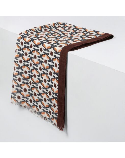 Foulard en Lin & Coton Kala imprimé ethnique camel - 70x180 cm